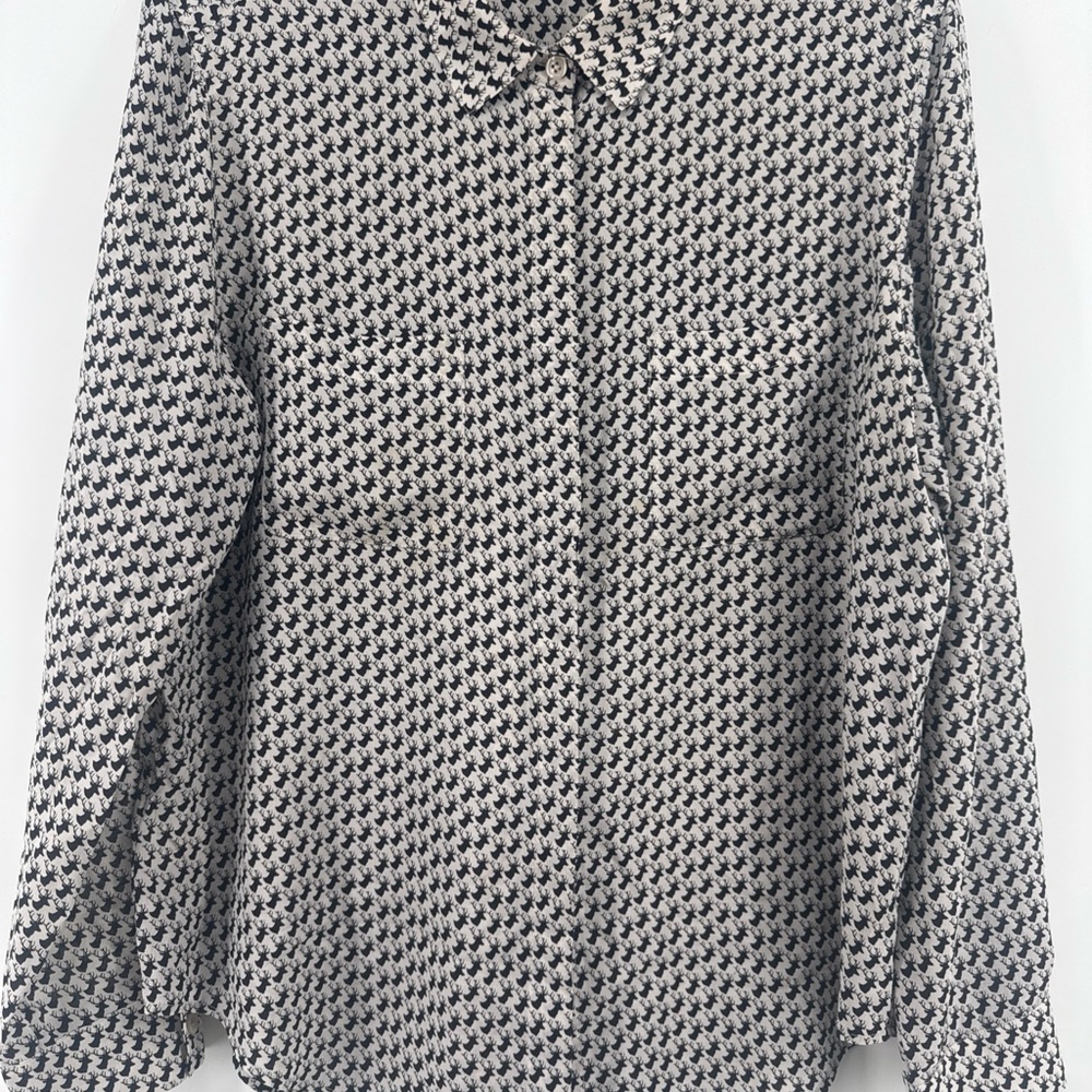 Ann Taylor Black and White deer motif 100% silk Blouse - Picture 1 of 9